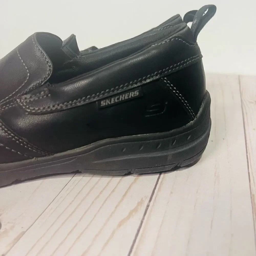 Skechers Black Leather Mocassin Air-Cooled Memory Foam Shoes